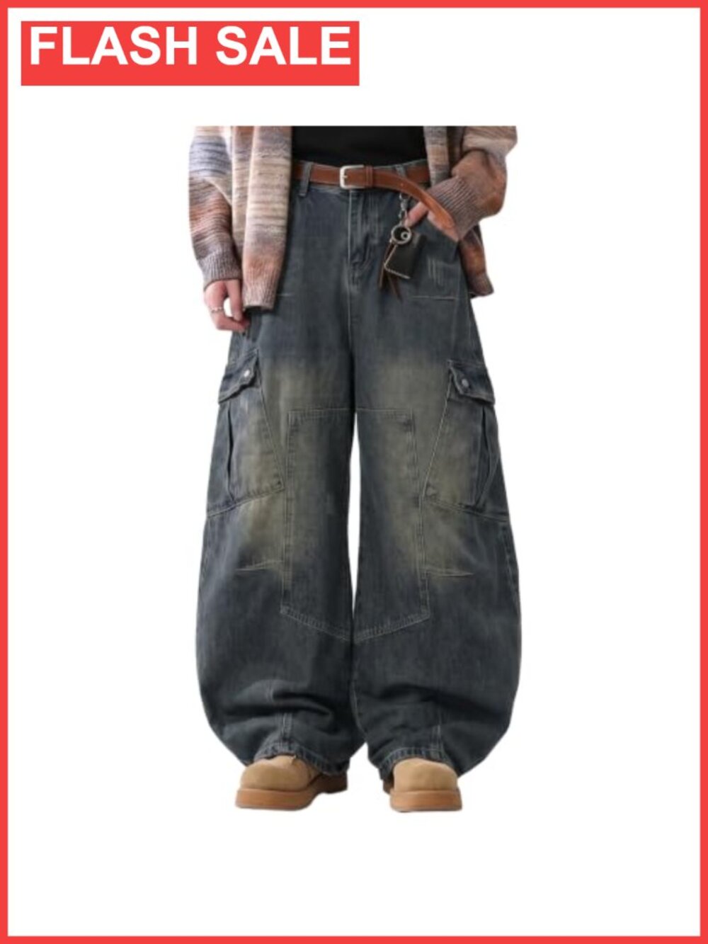 Baggy Cargo Wide Leg Barrel Denim Jeans Loose Fit Streetwear